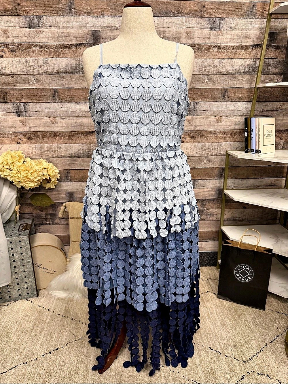 JUST ME Blue Ombre disc embellished midi dress L